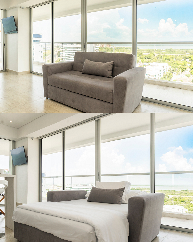 CB1429 | Suite esquina con balcón y vista 180° al mar
