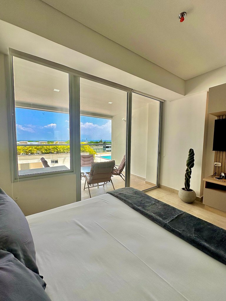 CB544 | Moderno Studio con Balcón y Vista en Cartagena Beach